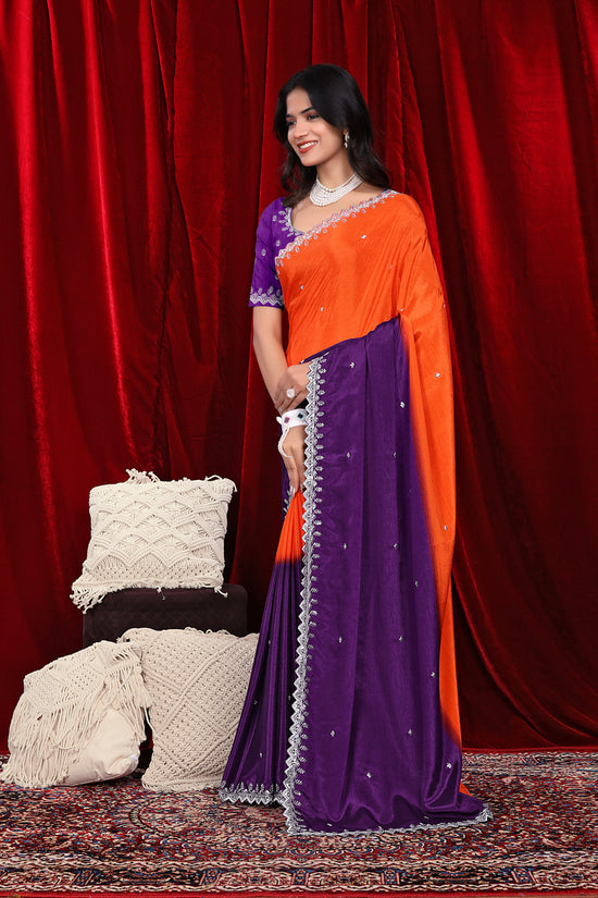 Chinon Embroidered Saree with Shaded Solid Color Design