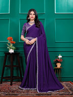 Chiffon Embroidery Sequence Lace Border Saree With Belt