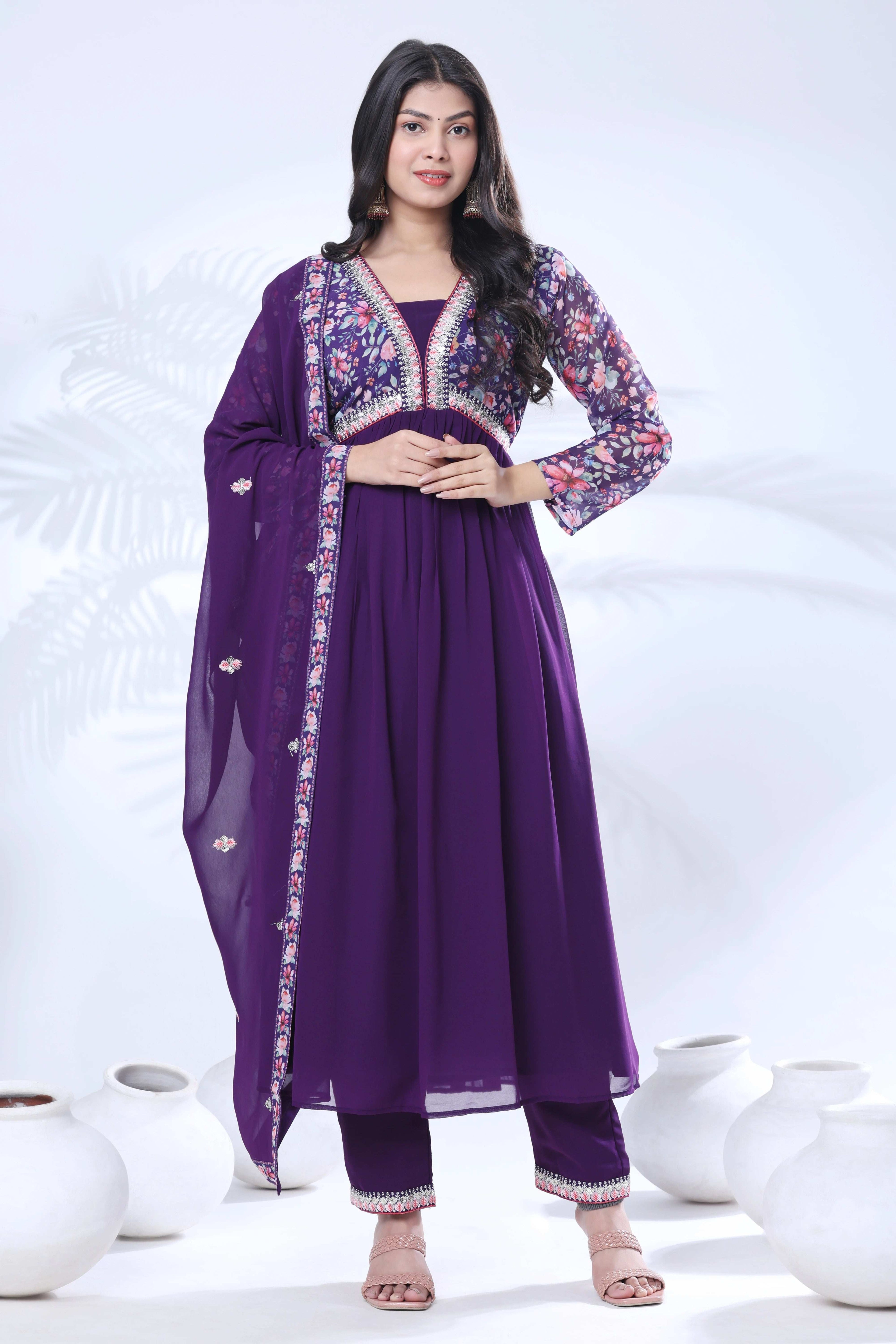 Georgette Embroidery With Sequence A line Kurta Set
