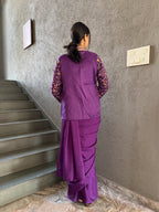 Heavy Chinon Jacket Saree With Blouse and Cording Embroidered Work