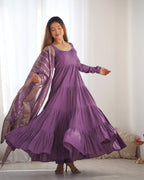Roman Silk Chanderi Fully Flared Anarkali Suit Set