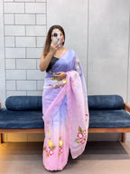 Exquisite Handpainted Crush Saree with Cut Dana Handwork & Designer Blouse