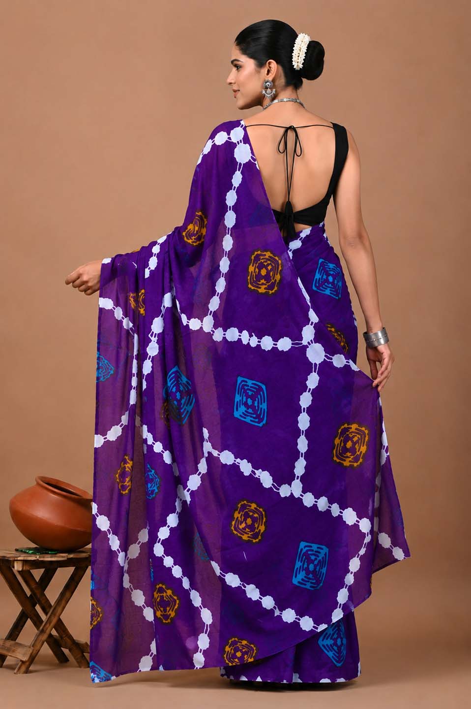 Ready to Wear Jaipuri Mul Cotton Geometric Printed Saree for Women