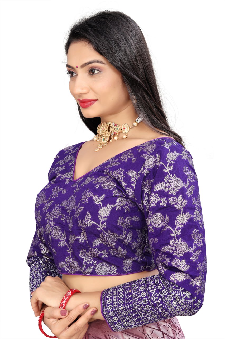 Pure Dola Silk Jacquard Embroidered Blouse