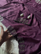 Shimmering Two-Tone Chiffon Saree with Exquisite Diamond Cut Work
