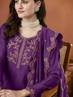 Silk Embroidered Anarkali Kurta, Pant & Dupatta Set