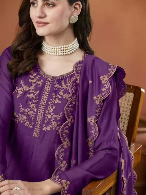 Silk Embroidered Anarkali Kurta, Pant & Dupatta Set