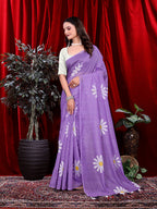 Ready To Wear Floral Print Handloom Pure Linen Saree