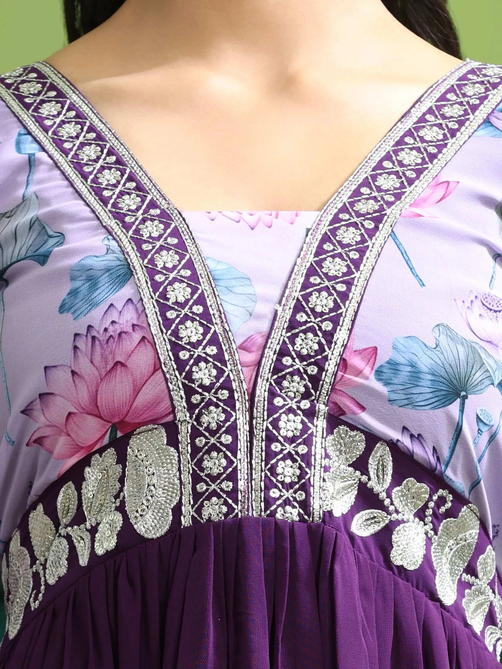 Georgette Embroidery Flared Maxi Gown