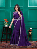 Chiffon Embroidery Sequence Lace Border Saree With Belt