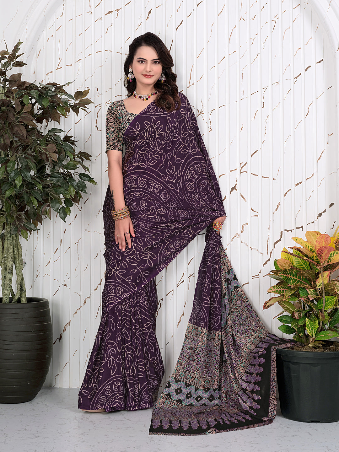 Abstract Printed Pure Crepe Silk Saree
