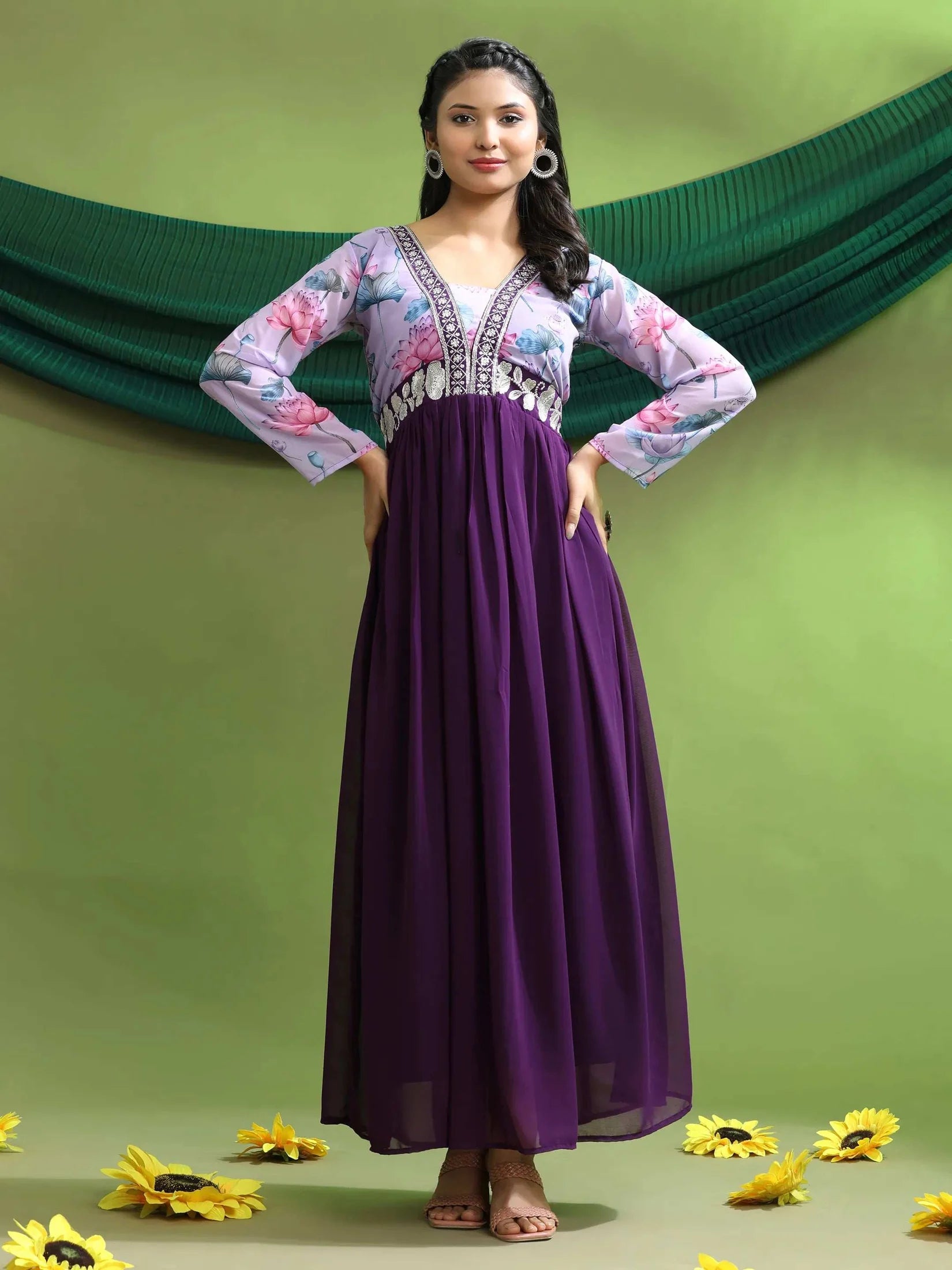 Georgette Embroidery Flared Maxi Gown