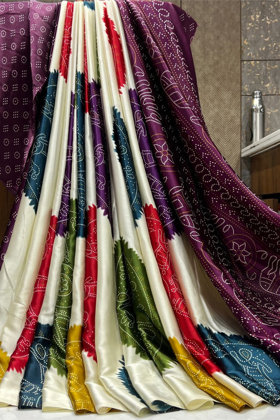 Ajrakh Printed Satin Silk Saree with Blouse Piece