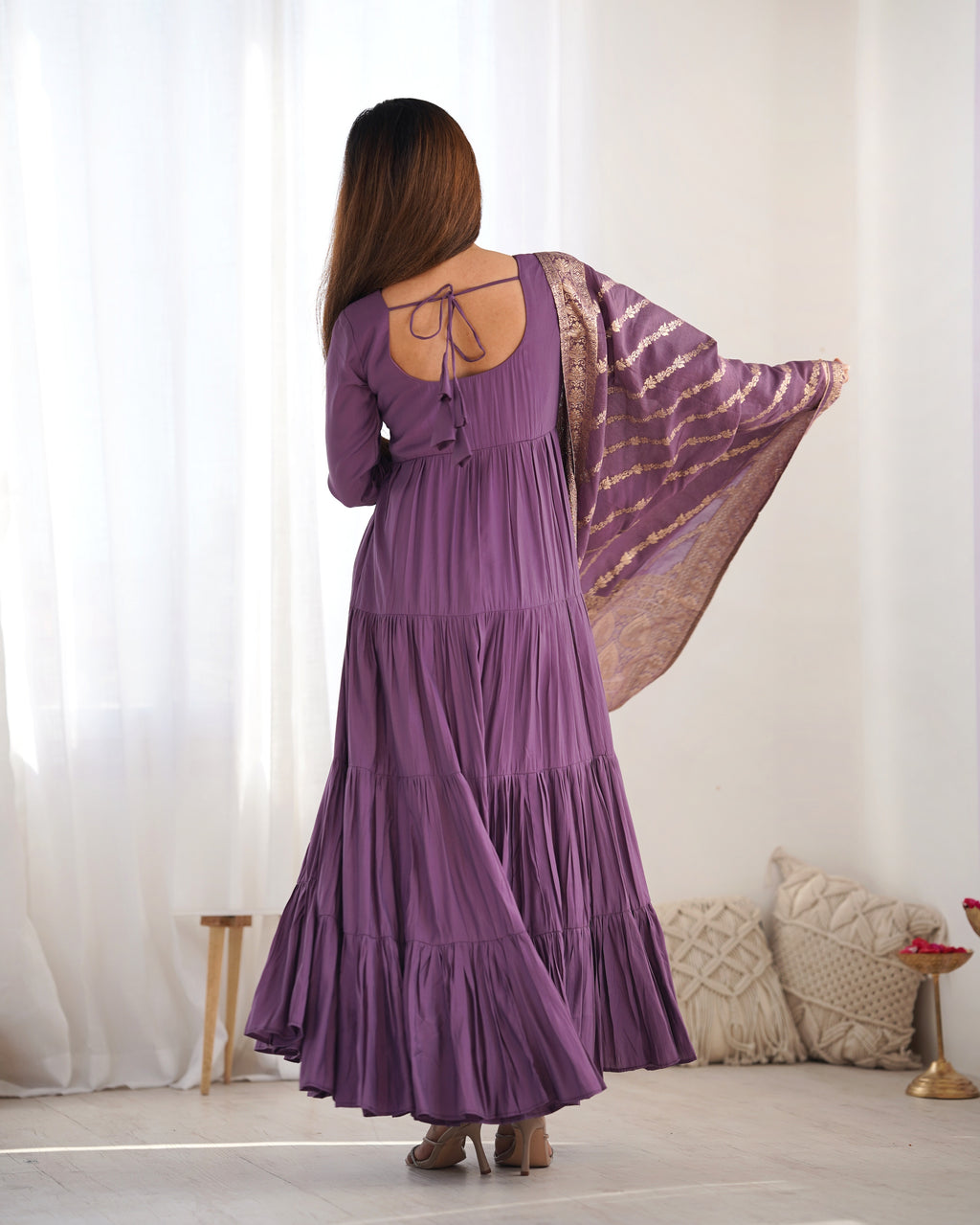 Roman Silk Chanderi Fully Flared Anarkali Suit Set