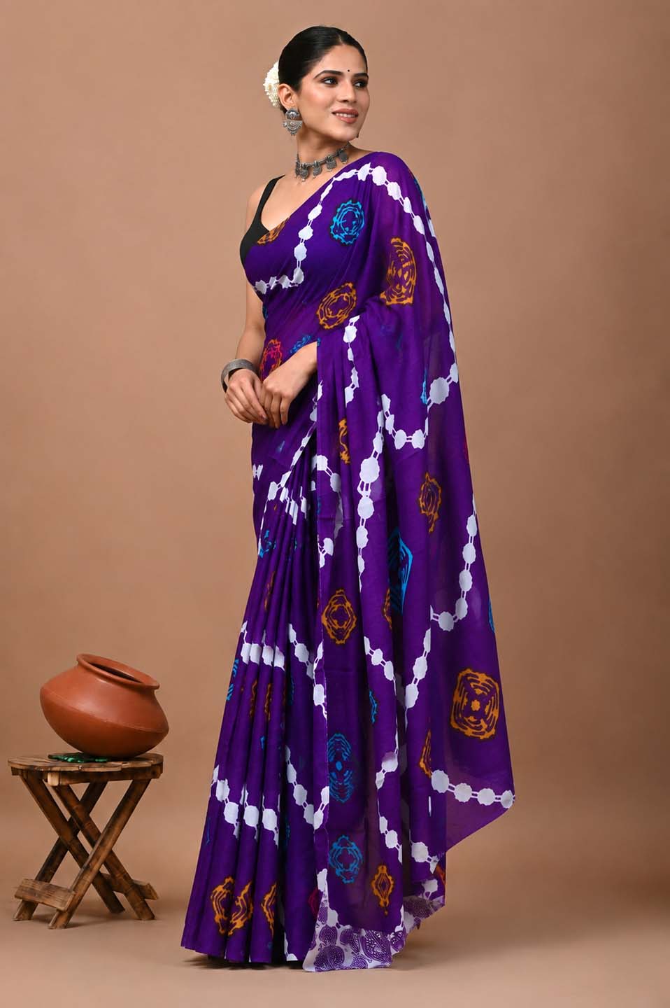 Ready to Wear Jaipuri Mul Cotton Geometric Printed Saree for Women