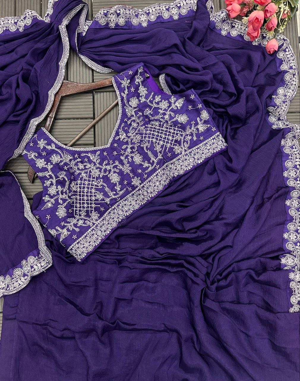 Embroidery Cording Work Ready To Wear Saree