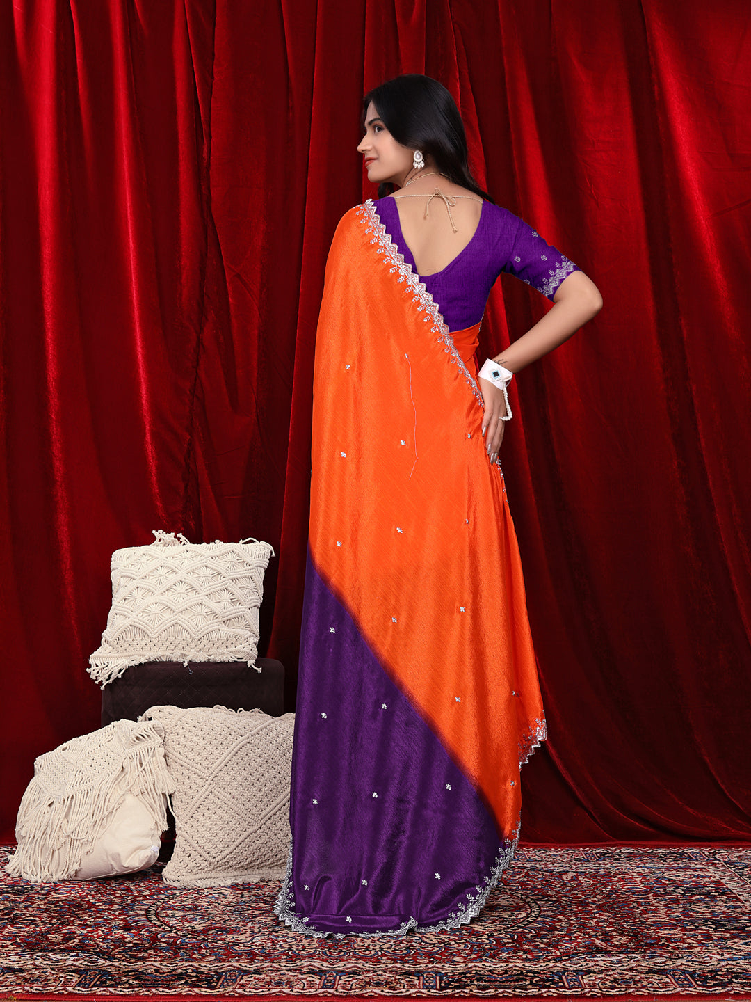 Chinon Embroidered Saree with Shaded Solid Color Design