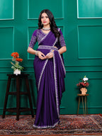 Chiffon Embroidery Sequence Lace Border Saree With Belt