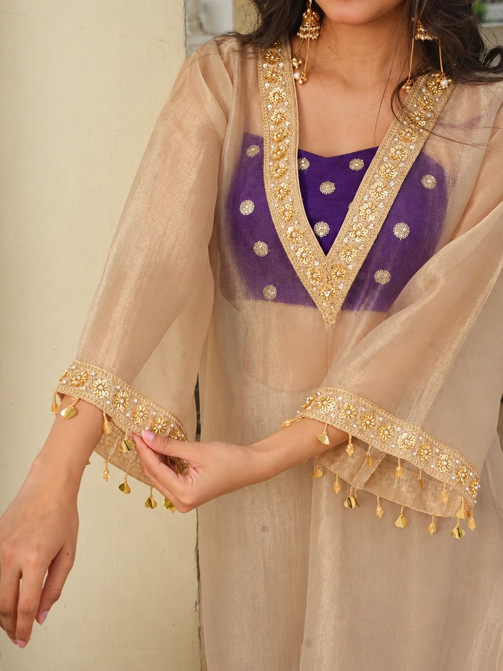 Salsa Fabric Embroidered Kurta and Palazzo Set with Inner Top