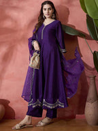 Elegant Zari Embroidered Silk Blend Anarkali Set