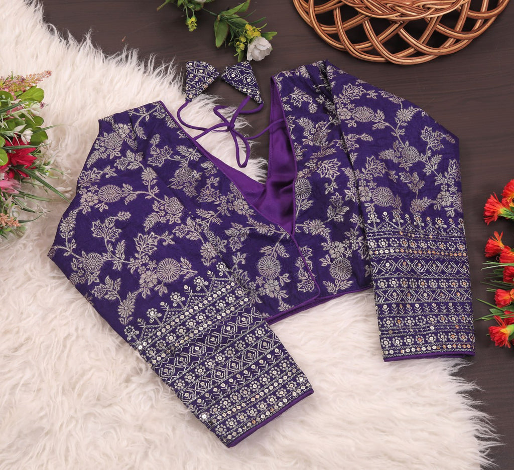 Pure Dola Silk Jacquard Embroidered Blouse