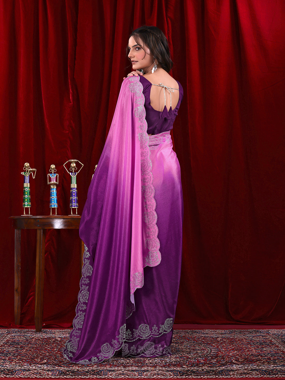 Chinon Shaded Saree with Siroski Diamond Work