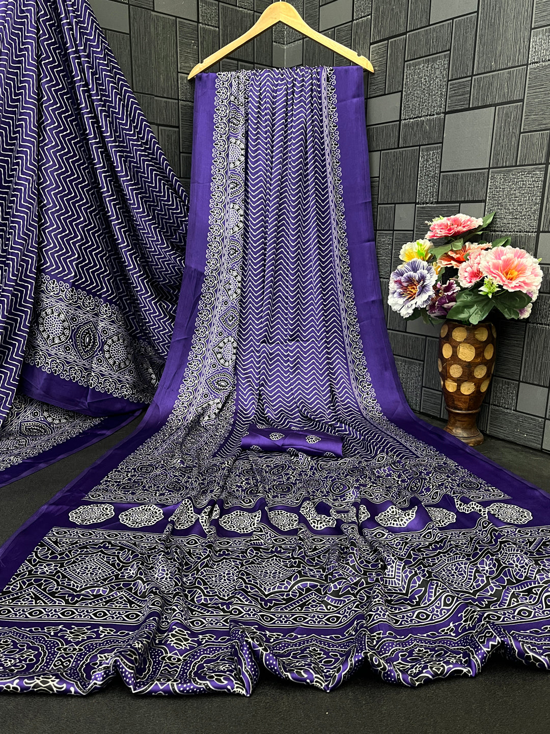 Satin Silk Ajrakh Printed Saree
