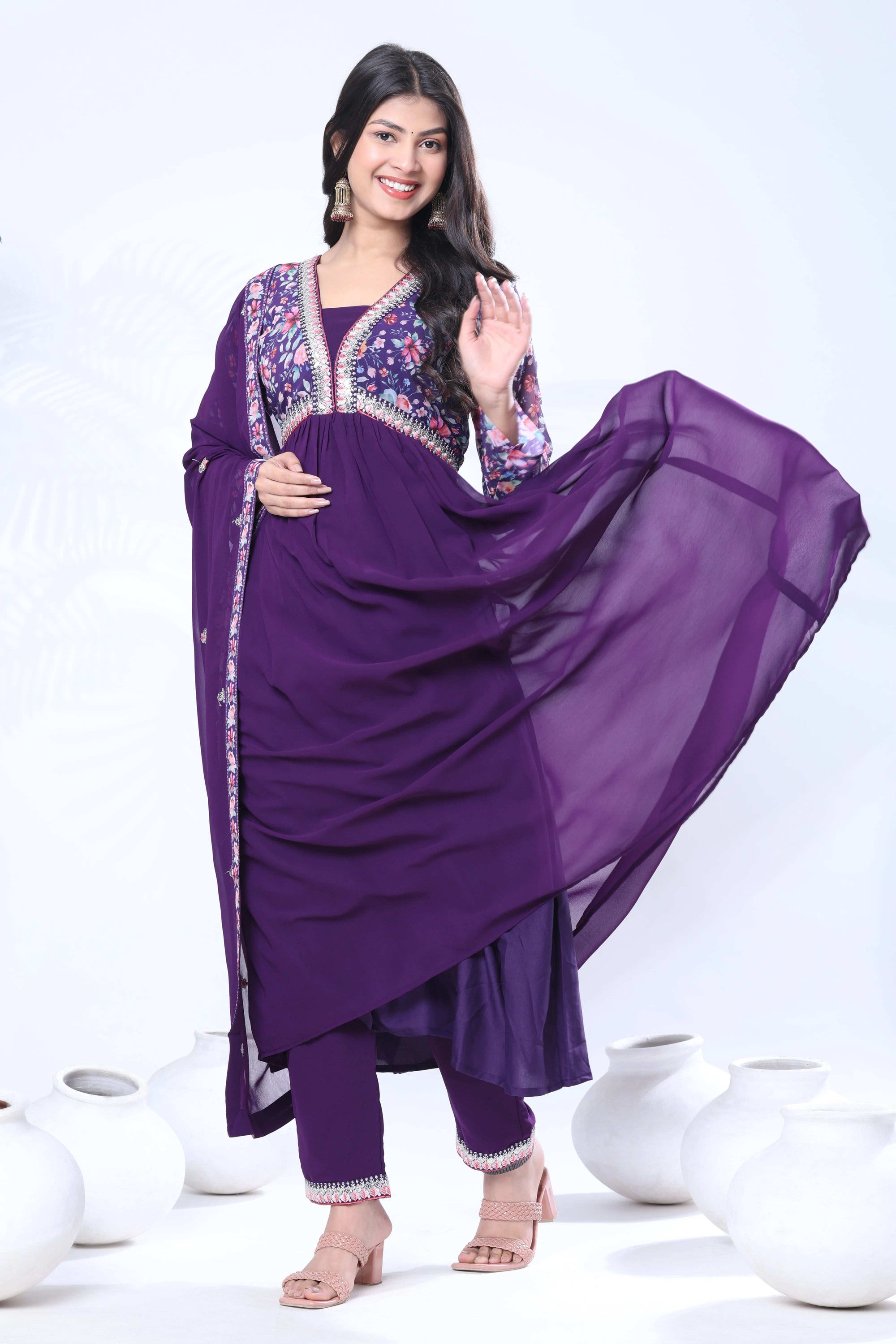 Georgette Embroidery With Sequence A line Kurta Set