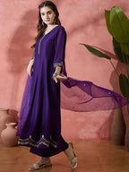 Elegant Zari Embroidered Silk Blend Anarkali Set