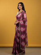 Bandhani Printed Chiffon Saree with Embroidered Border