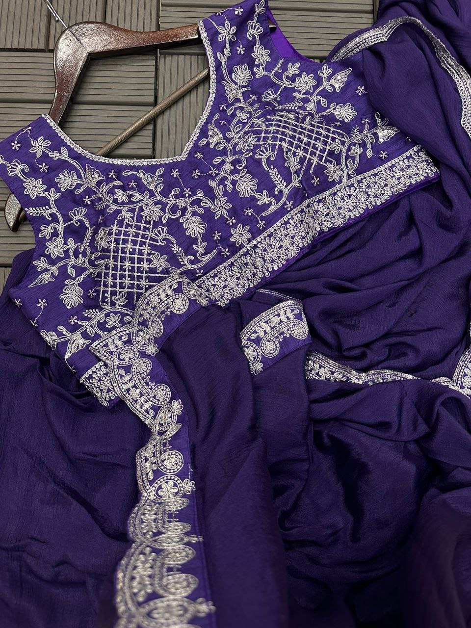 Embroidery Cording Work Ready To Wear Saree