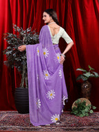 Ready To Wear Floral Print Handloom Pure Linen Saree
