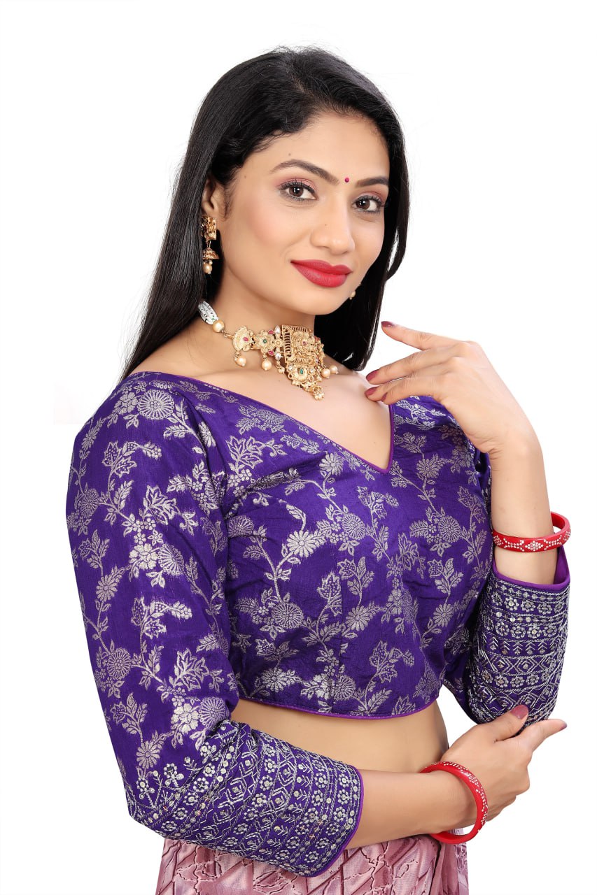 Pure Dola Silk Jacquard Embroidered Blouse