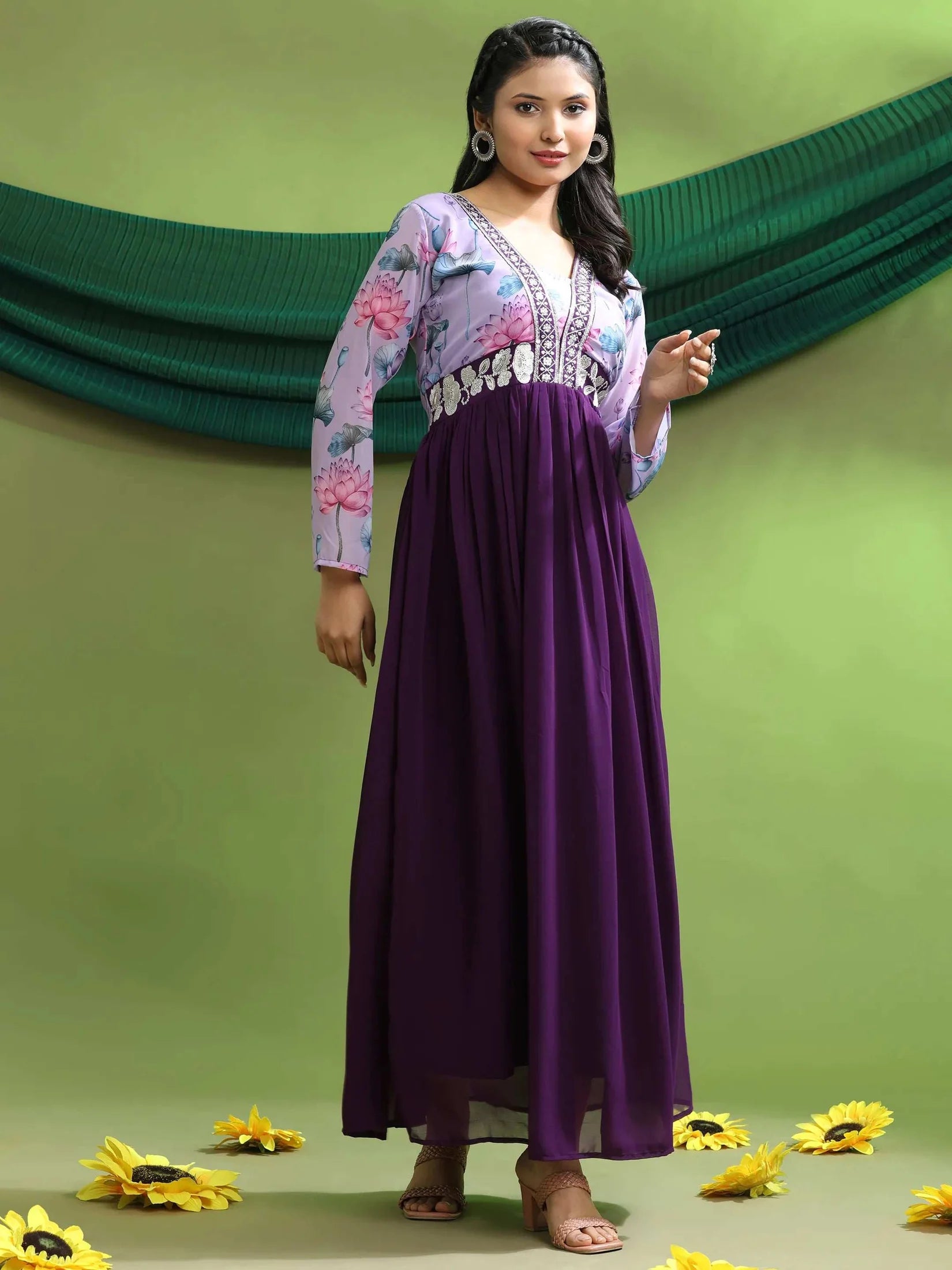 Georgette Embroidery Flared Maxi Gown