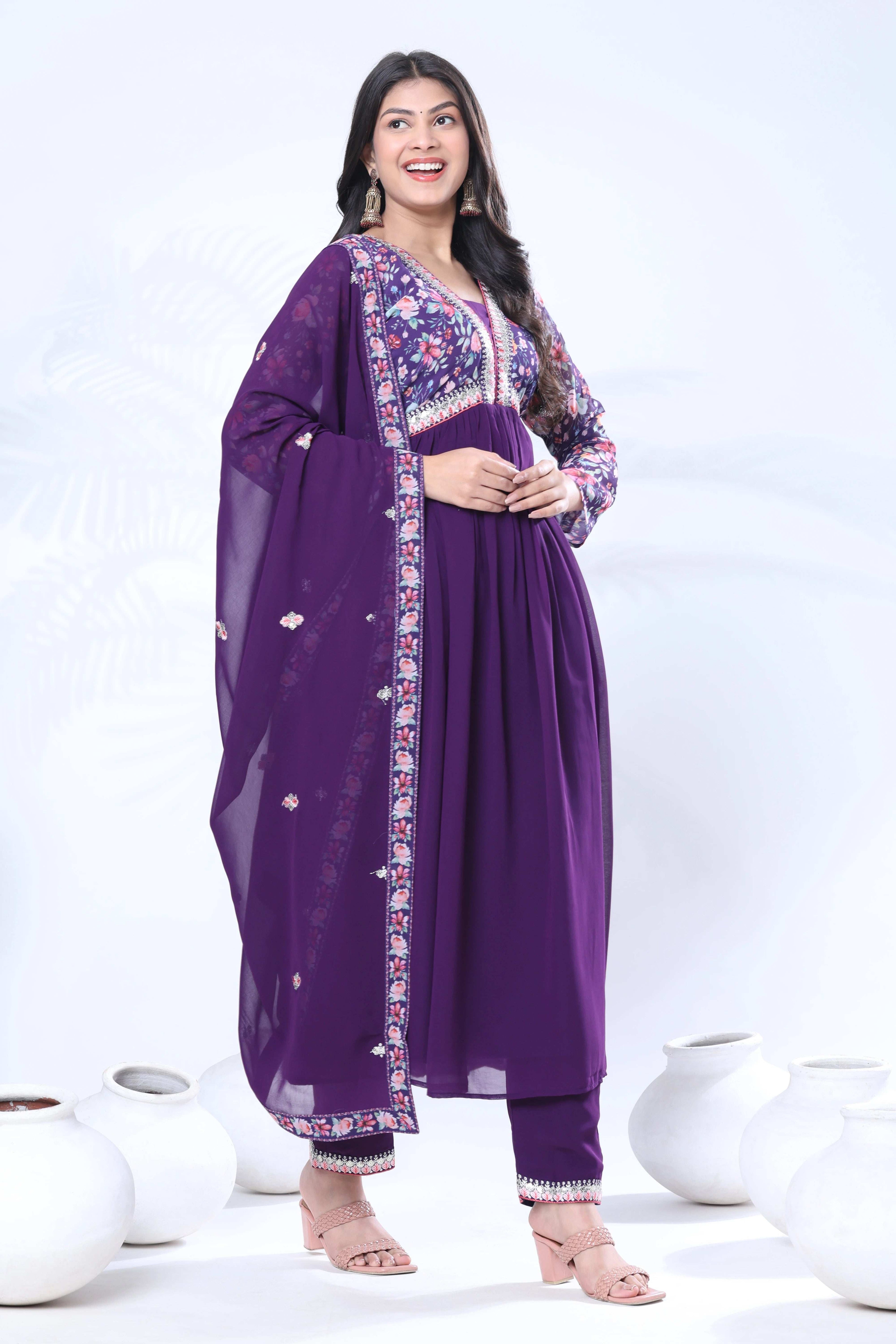 Georgette Embroidery With Sequence A line Kurta Set