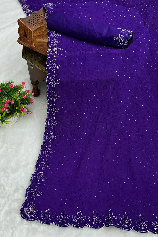 Chinon Crush Silk Saree with Siroski Diamond Work