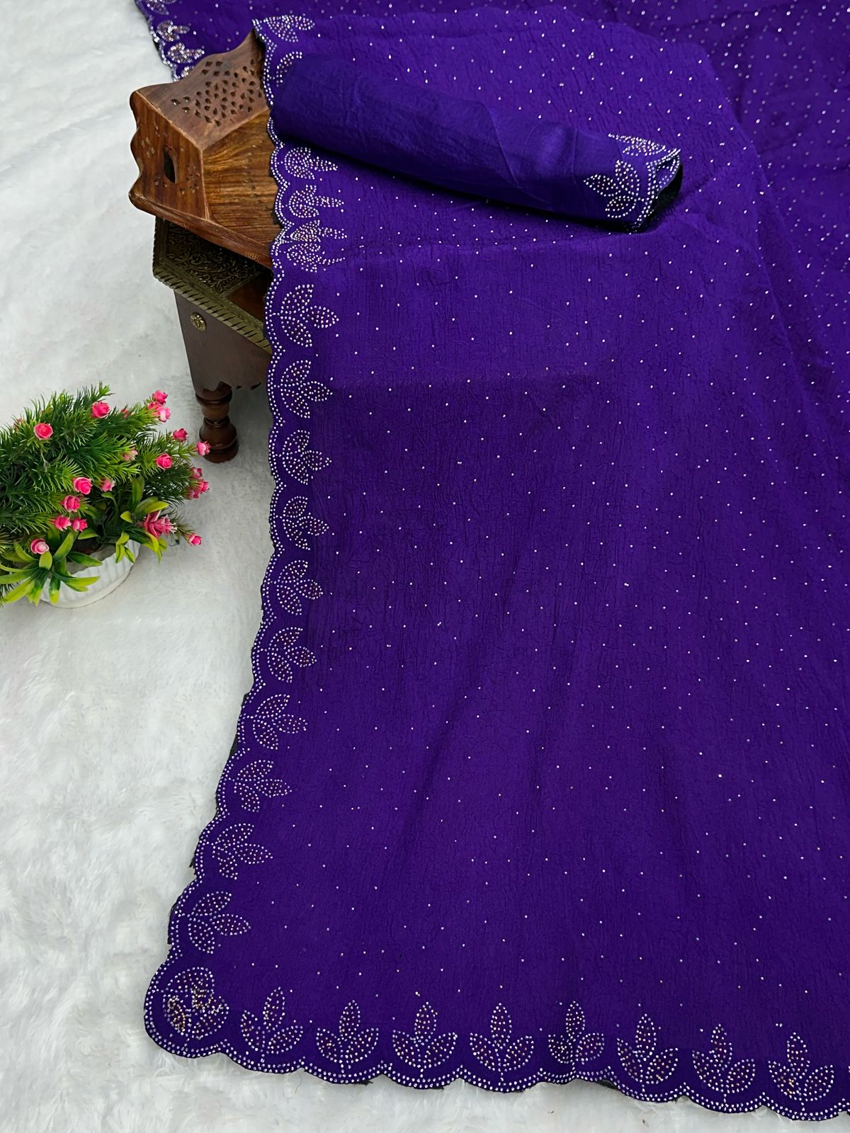 Chinon Crush Silk Saree with Siroski Diamond Work