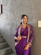 Heavy Chinon Jacket Saree With Blouse and Cording Embroidered Work
