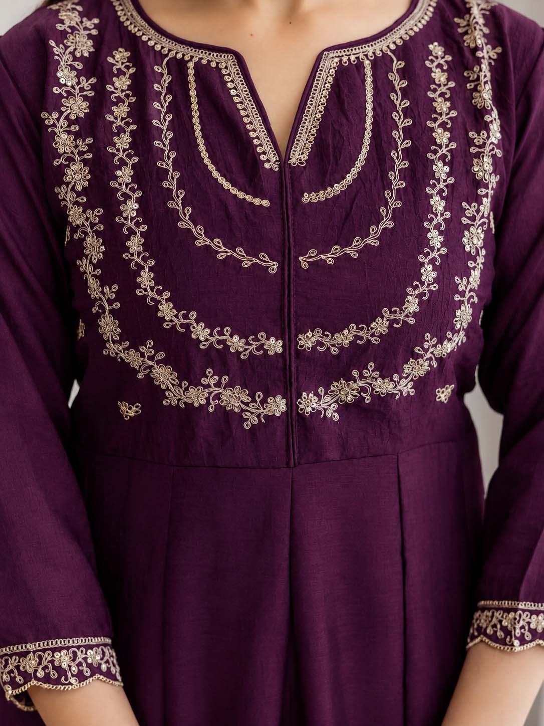 Embroidery Vichitra Silk Anarkali Kurta Pant Set With Dupatta