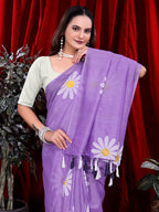Ready To Wear Floral Print Handloom Pure Linen Saree