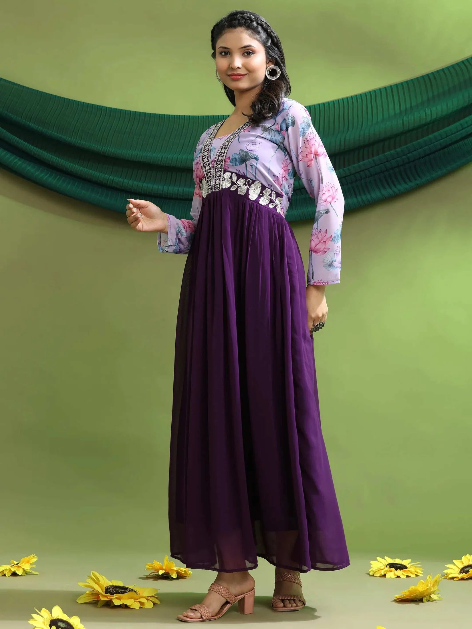 Georgette Embroidery Flared Maxi Gown