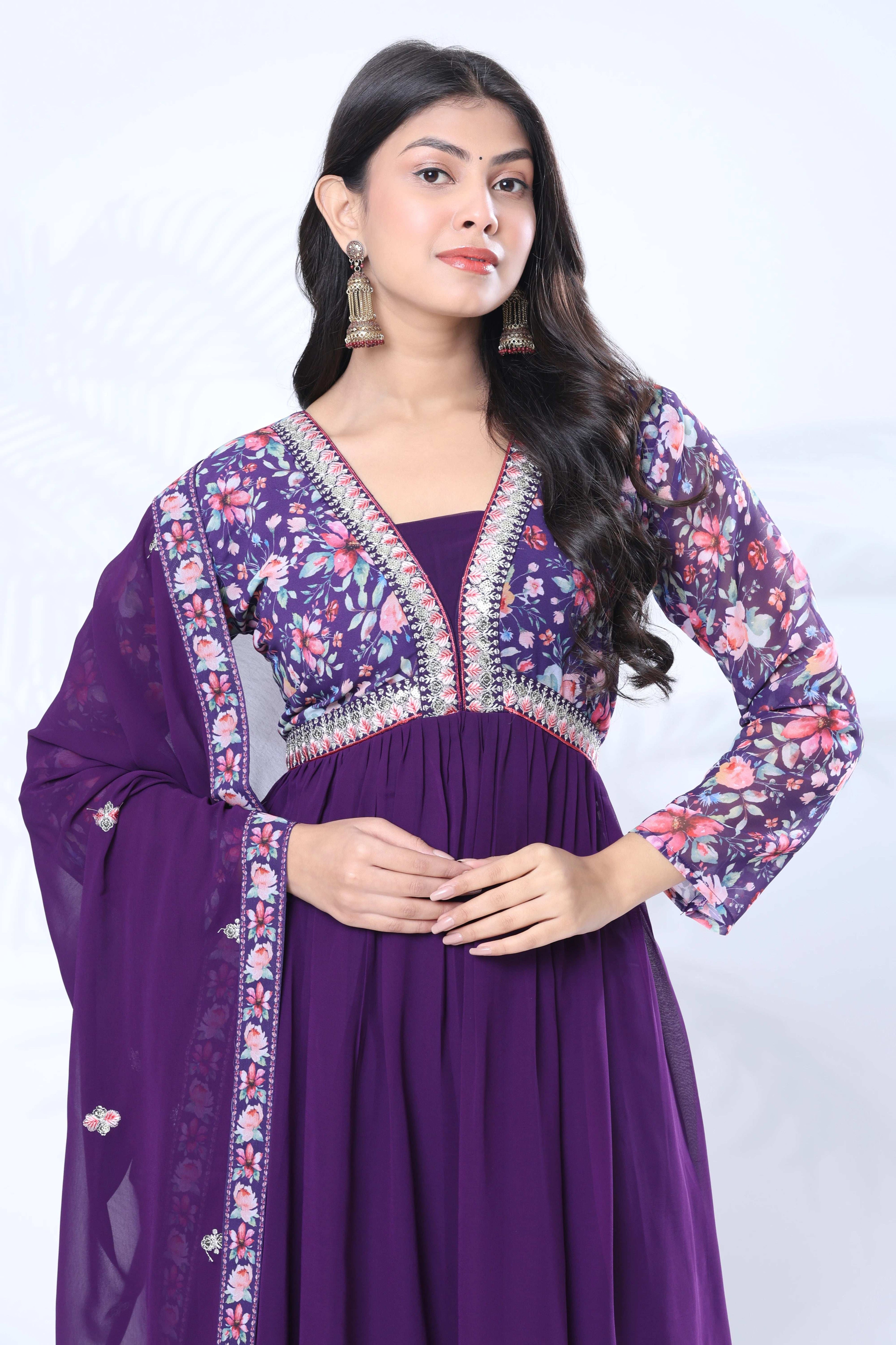 Georgette Embroidery With Sequence A line Kurta Set