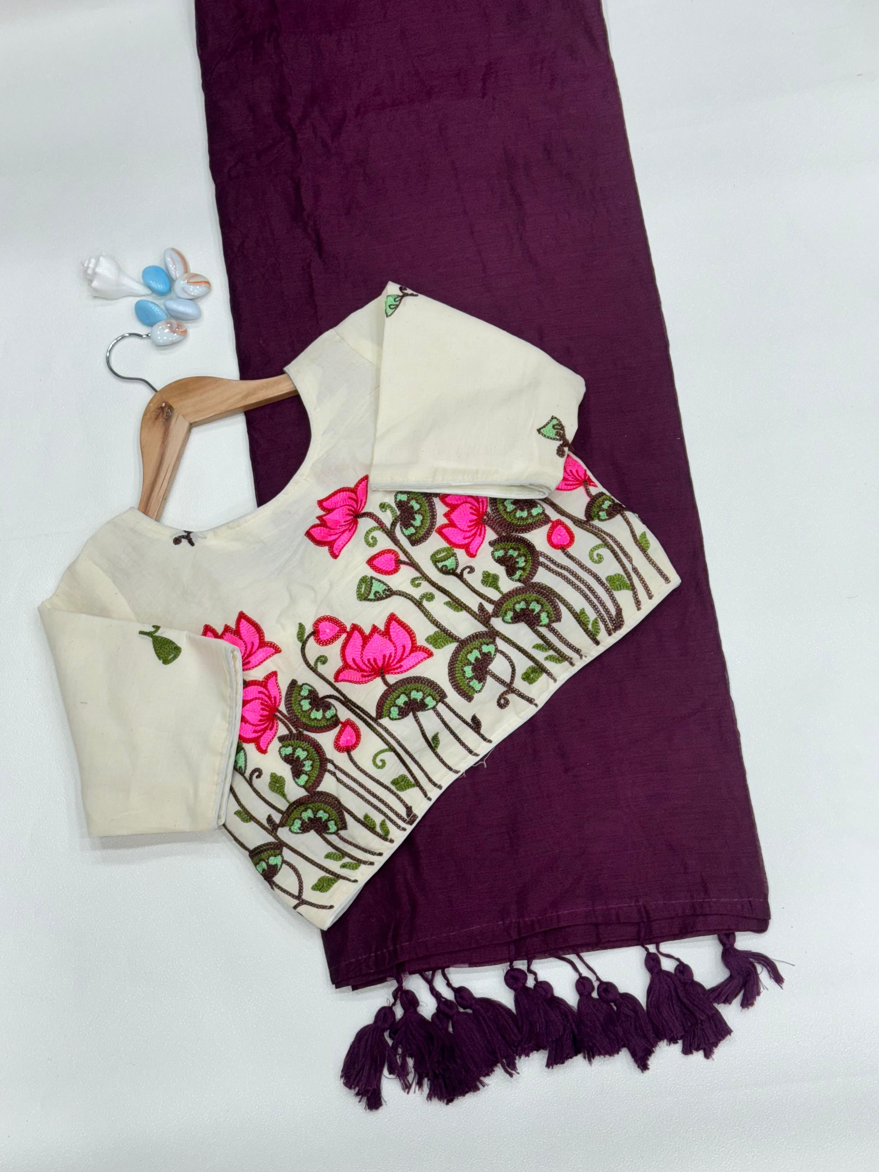 Chanderi Saree & Heavy Multi-Work Embroidered Stitch Blouse Set