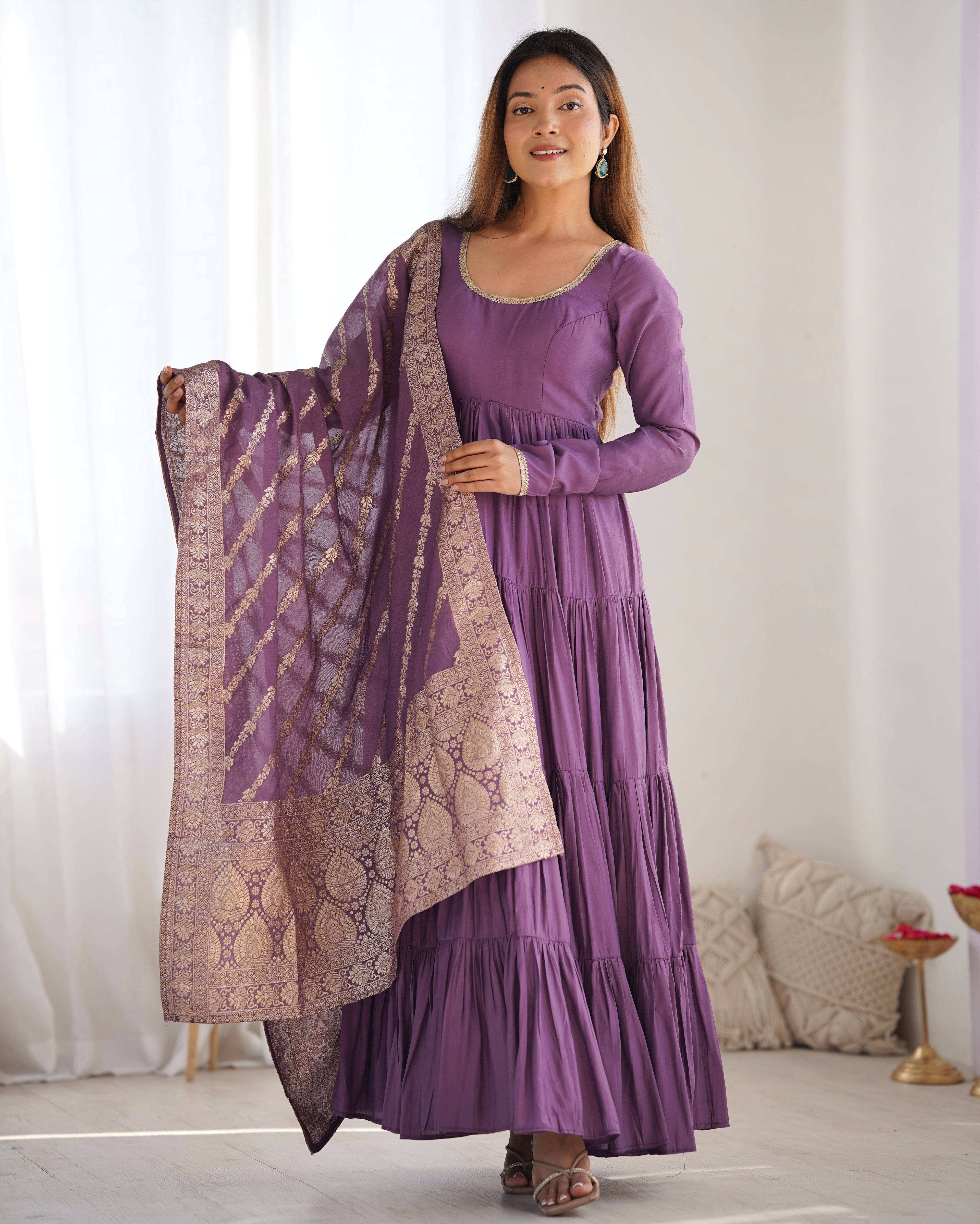 Roman Silk Chanderi Fully Flared Anarkali Suit Set