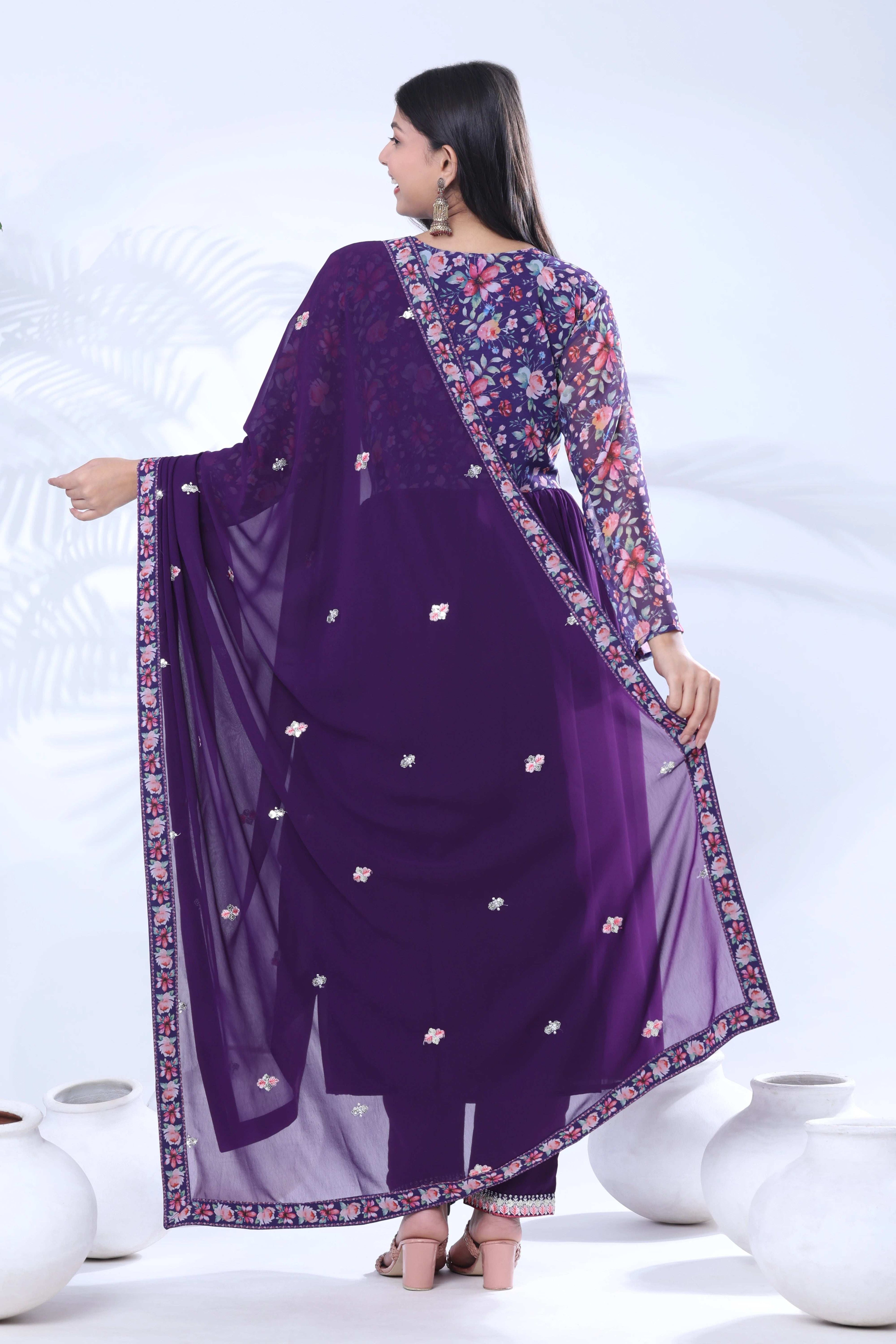 Georgette Embroidery With Sequence A line Kurta Set