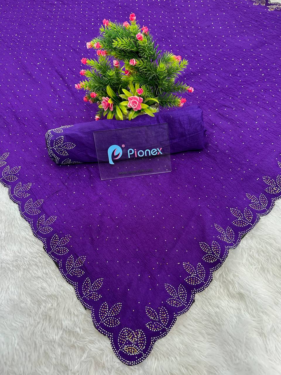 Chinon Crush Silk Saree with Siroski Diamond Work