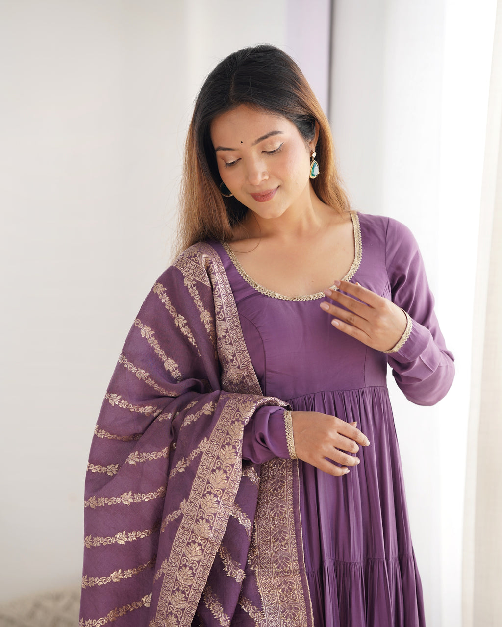 Roman Silk Chanderi Fully Flared Anarkali Suit Set