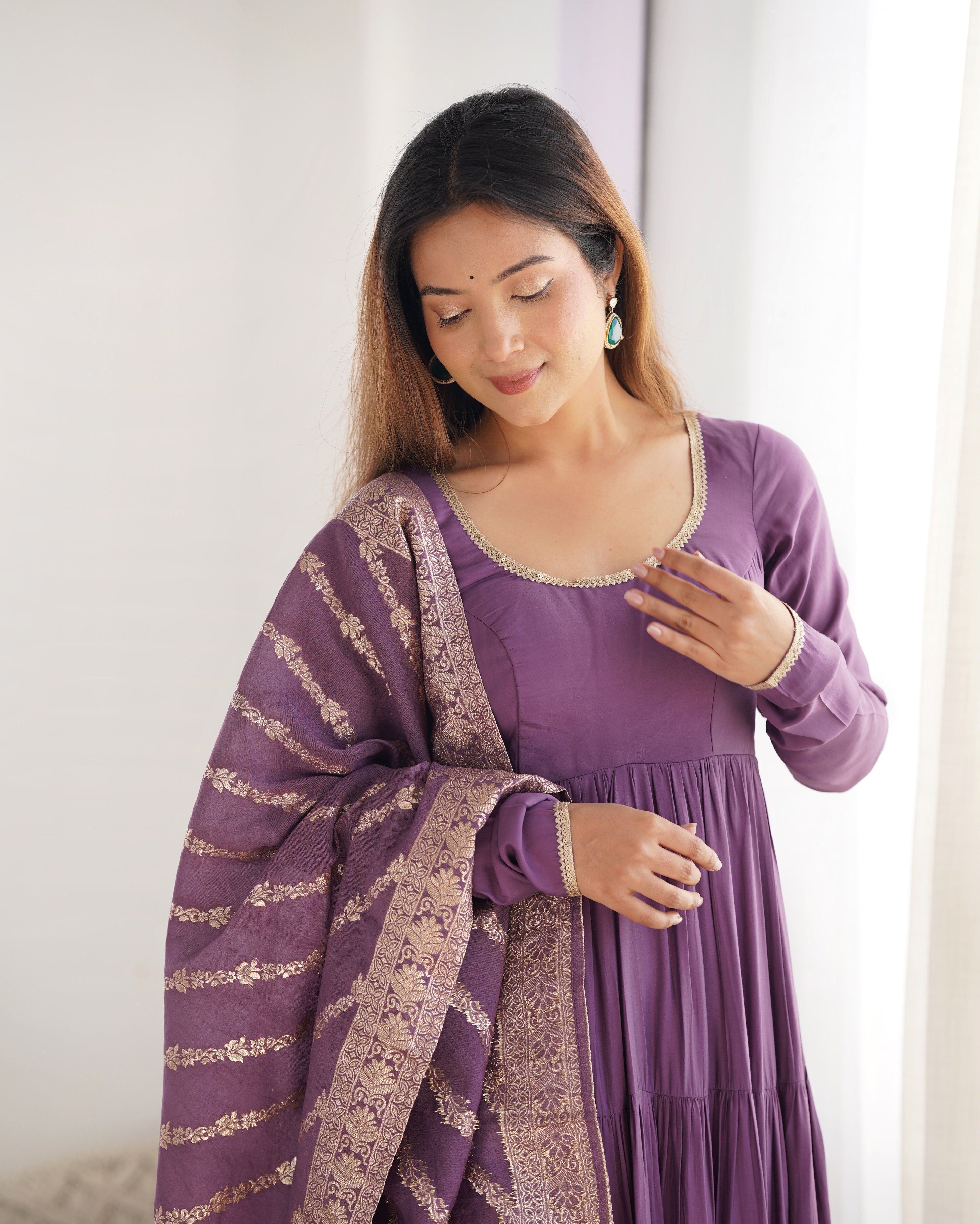 Roman Silk Chanderi Fully Flared Anarkali Suit Set