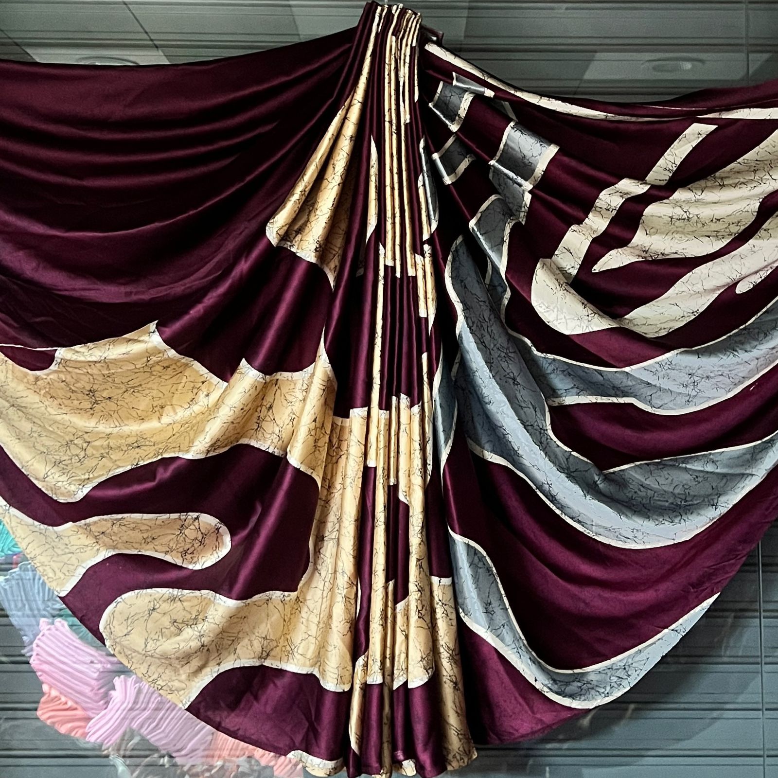 Premium Satin Silk Abstract Print Saree with Designer Pallu