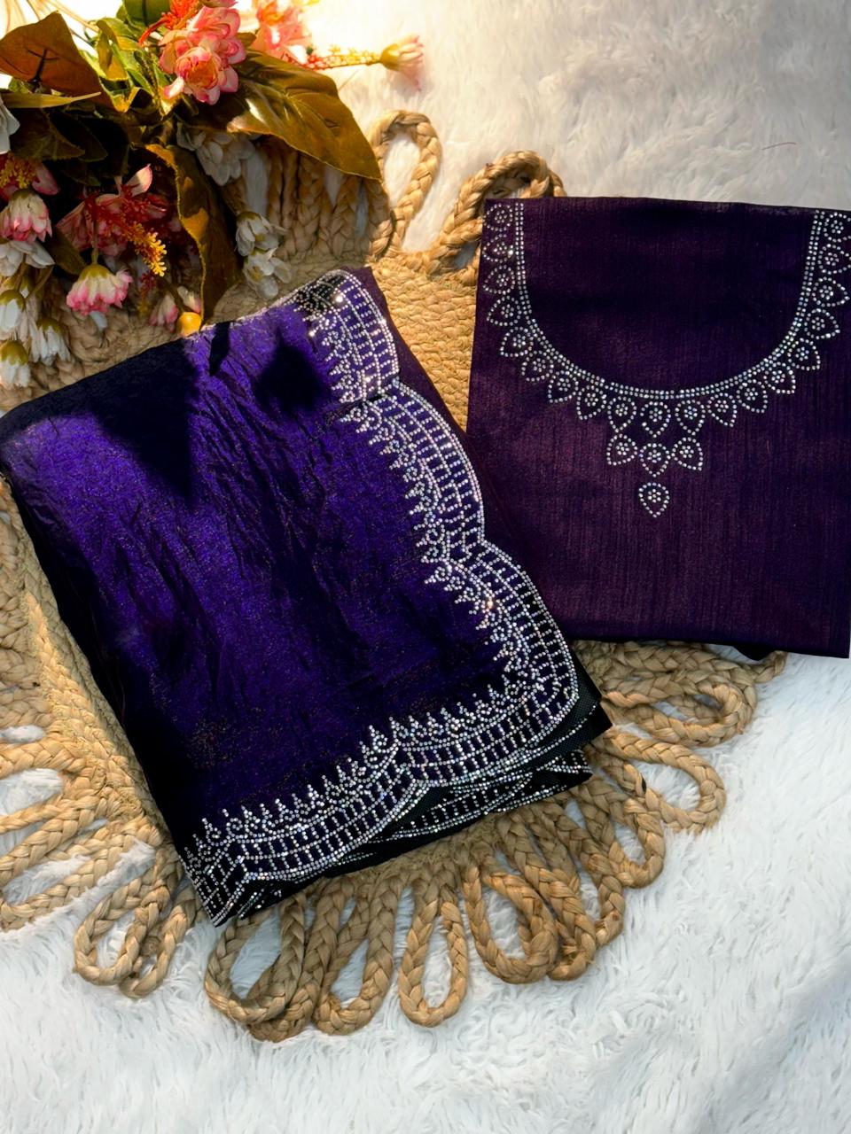 Two-Tone Satin Saree with Exquisite Diamond Cutwork Border